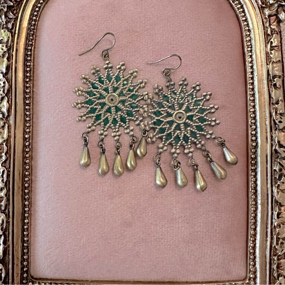 Set of 3 Earrings Green, Pink & Burnished Gold Bohemian Style Collection Bundle - Picture 8 of 12